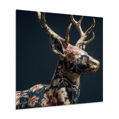 Decorative deer head with floral patterns on a dark background