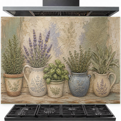 Pot flowers tempered glass backsplash installed behind the stove in a modern kitchen