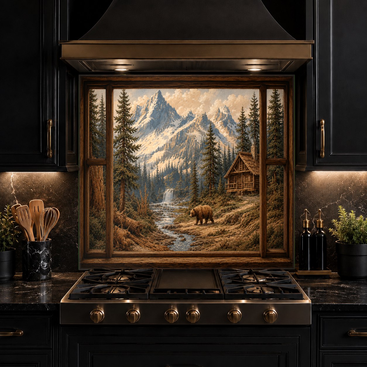 Tempered glass kitchen backsplash reflecting light in a contemporary kitchen