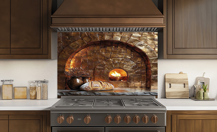 Modern kitchen with glass kitchen backsplash design