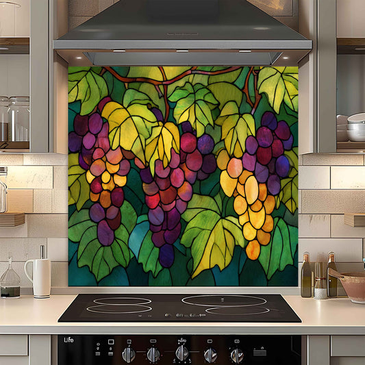 Tempered glass backsplash for tuscan style kitchens with grapes design