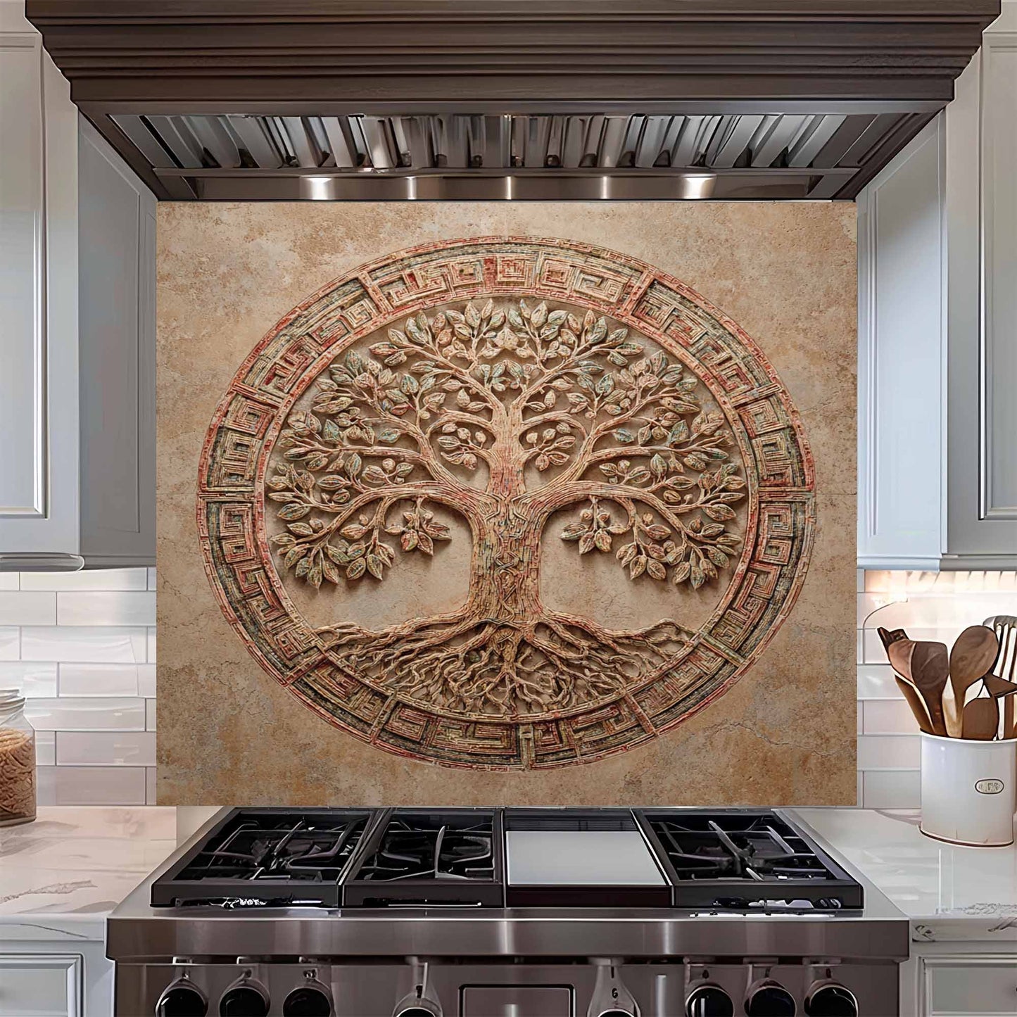 Circular Unity Tempered Glass Backsplash – Tree of Life Kitchen Backsplash