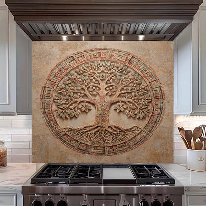 Circular Unity Tempered Glass Backsplash – Tree of Life Kitchen Backsplash