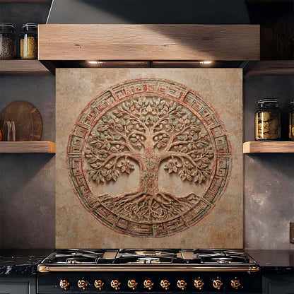Circular Unity Tempered Glass Backsplash – Tree of Life Kitchen Backsplash