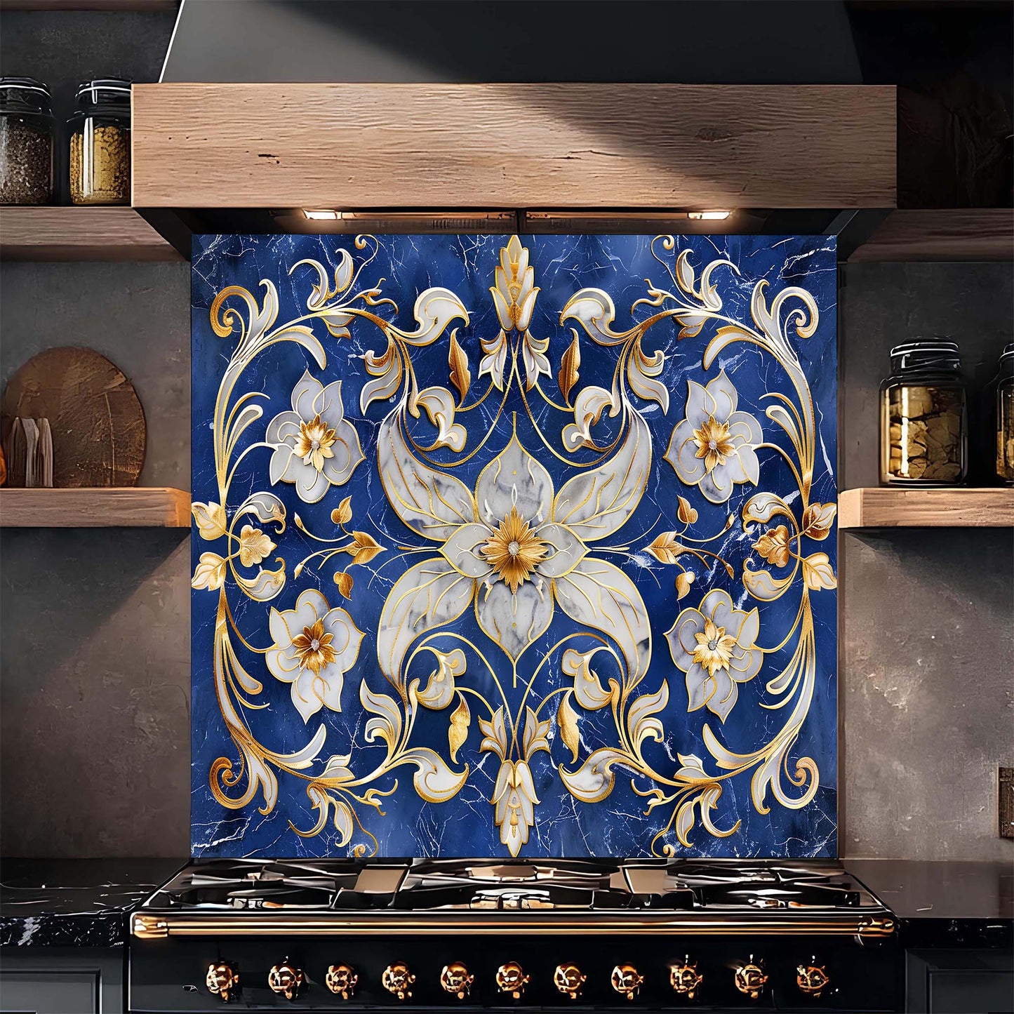 Decorative backsplash with floral pattern in a kitchen setting