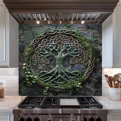 Decorative tempered glass backsplash for stove