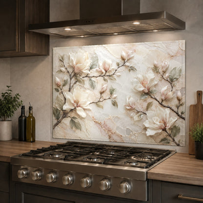 Tempered glass kitchen backsplash protecting the sink wall area