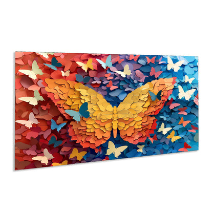 Colorful butterfly wall art on a white background