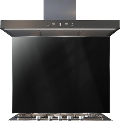 Black solid color custom kitchen backsplash made from tempered glass