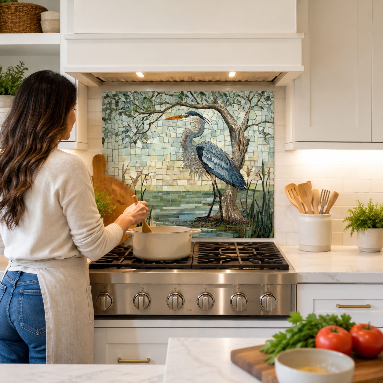 Heron Glass Backsplash for Kitchen Stove