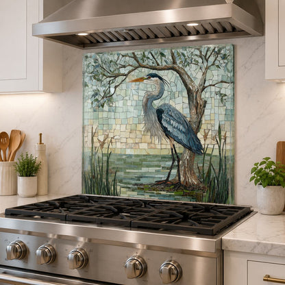 Heron Glass Backsplash for Kitchen Stove