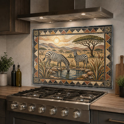 Zebra print heat resistant glass backsplash installed in a luxury kitchen