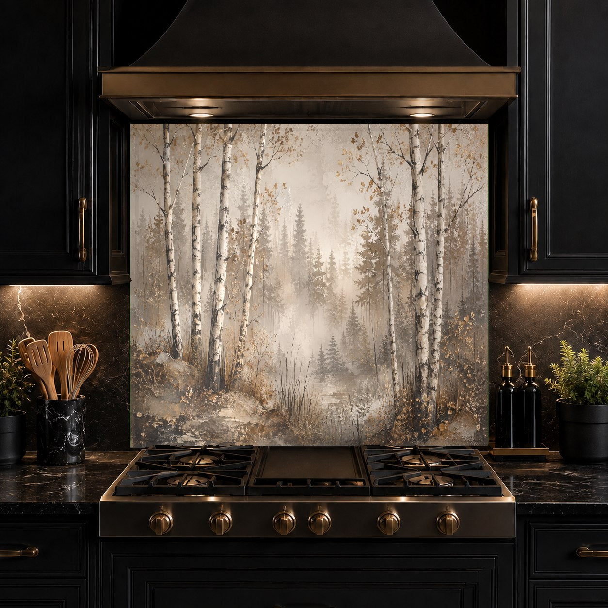 Detailed shot of Birch Mist high-gloss glass kitchen backsplash surface