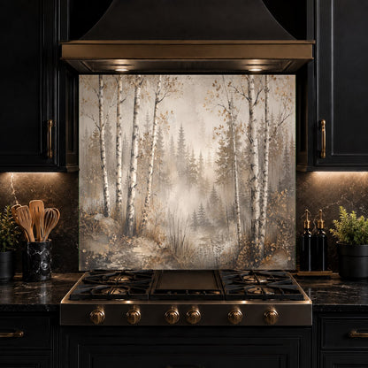 Detailed shot of Birch Mist high-gloss glass kitchen backsplash surface