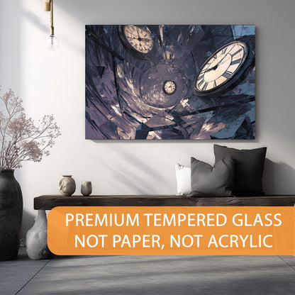 Wall art of a clock design in a modern living room with decorative pillows and a vase.
