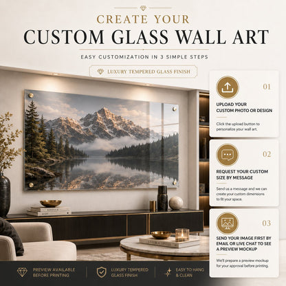 Custom Glass Kitchen Backsplash - Mountain Lake Design Tempered Glass Splashback for Stove