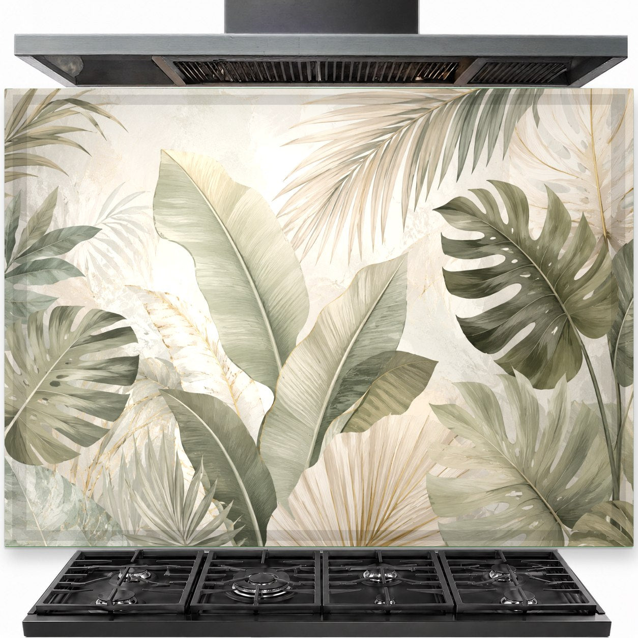 Minimal Green tempered glass kitchen backsplash installed securely behind the main cooking stove