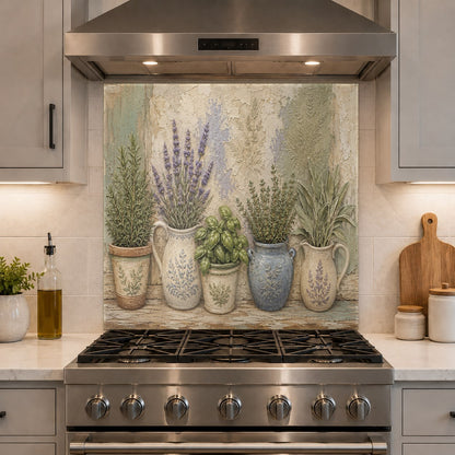 Clean and hygienic glass backsplash panel protecting kitchen walls from grease