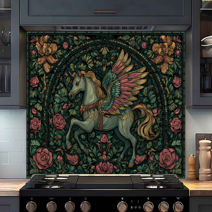 Winged Whimsy Tempered Glass Backsplash – Stained Glass Look Kitchen Panel