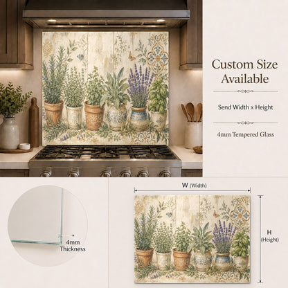 Elegant pot flowers glass backsplash panel serving as a durable wall guard behind a slide-in range.