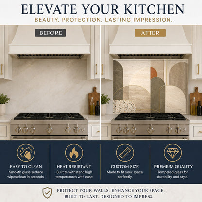 Elegant heat-resistant glass stove guard with abstract liquid marble patterns.