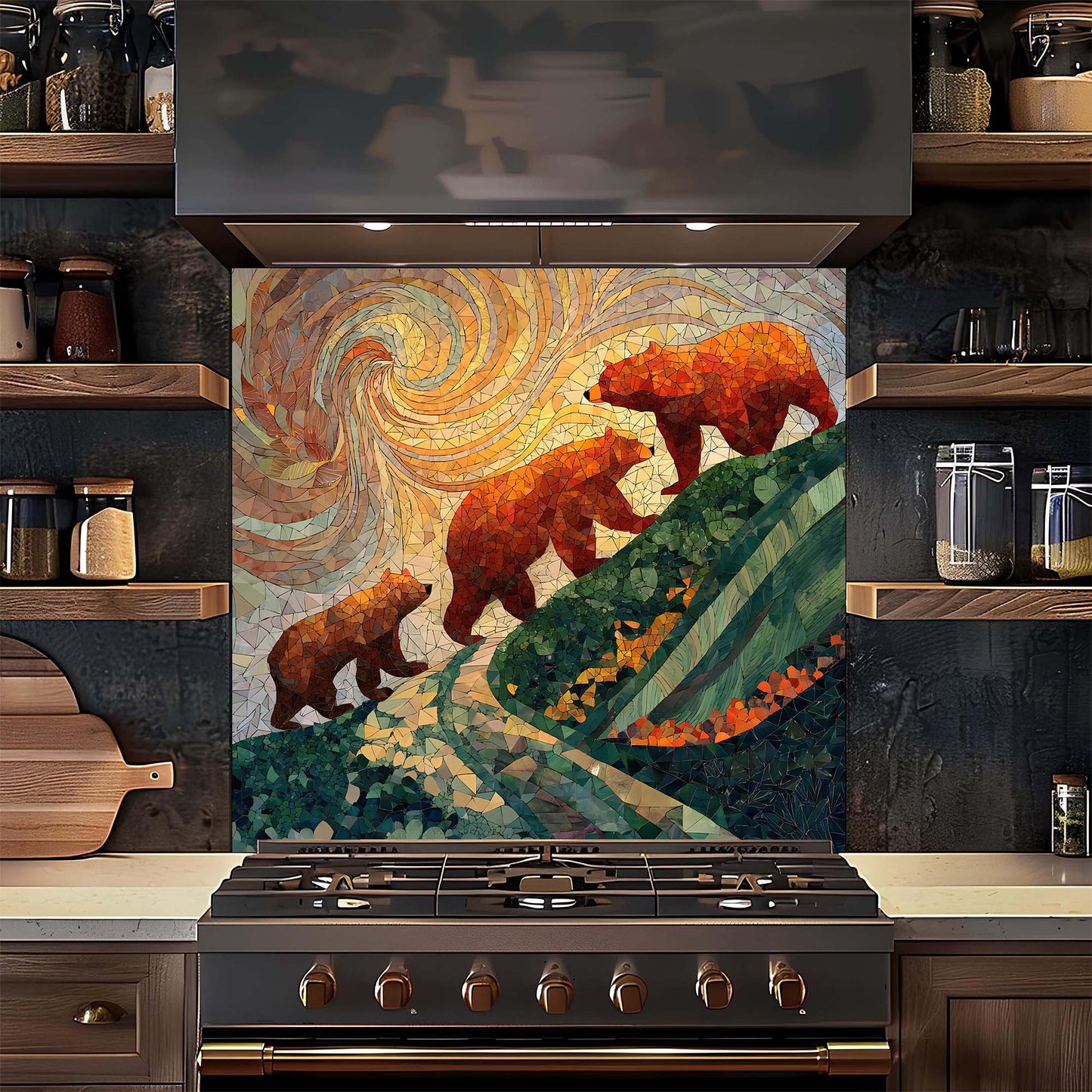 Tempered Glass Backsplash for Kitchen – Ascending Bear Family Splashback