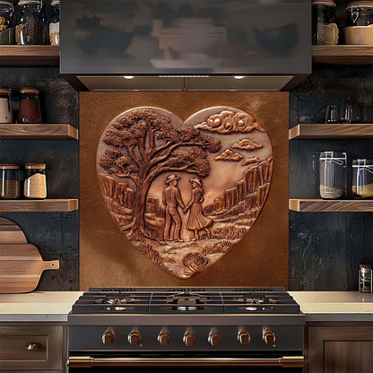 Heart Valley Lovers – Copper Look Tempered Glass Backsplash for Kitchen