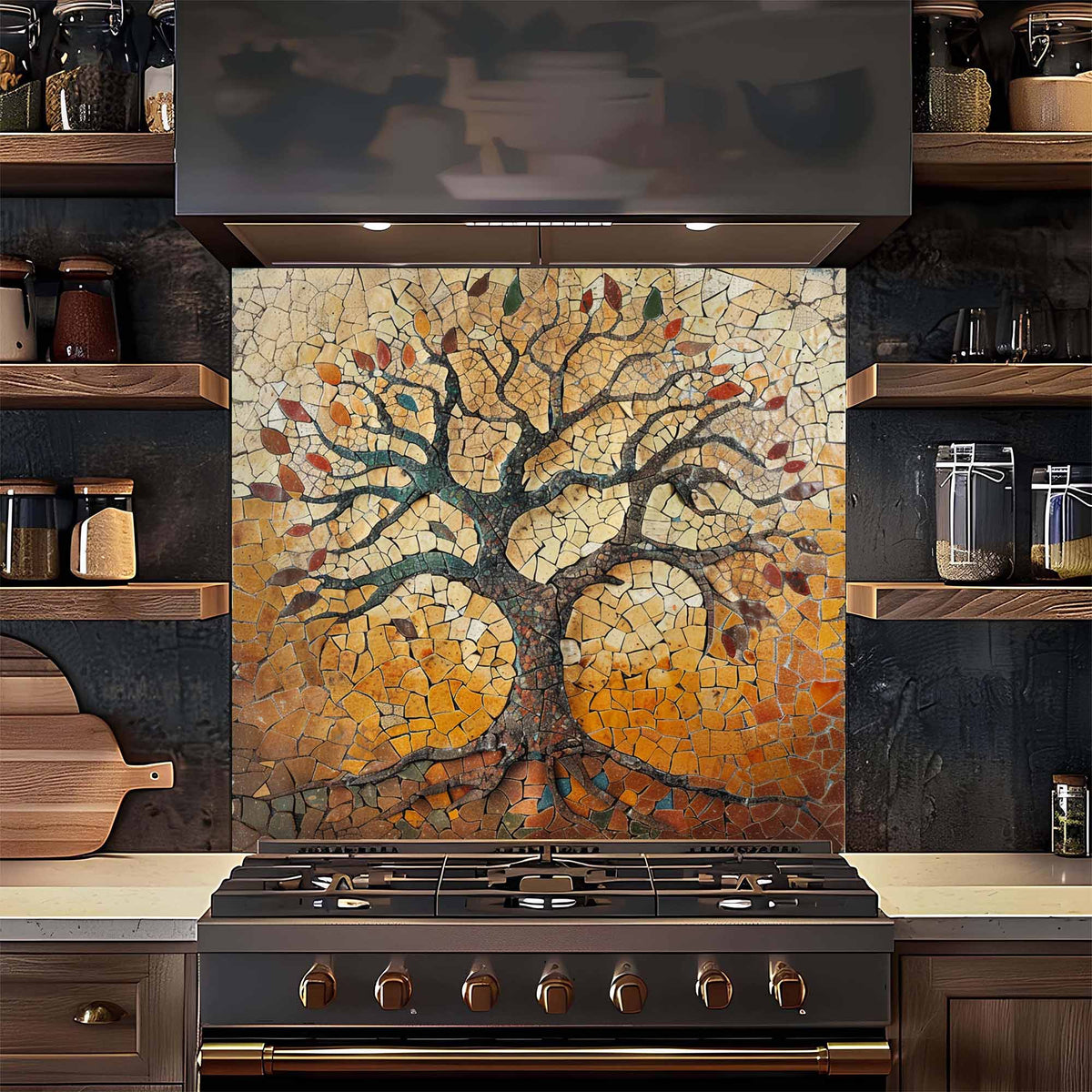 Rustic Tempered Glass Backsplash – Mosaic Tree Kitchen Backsplash ...
