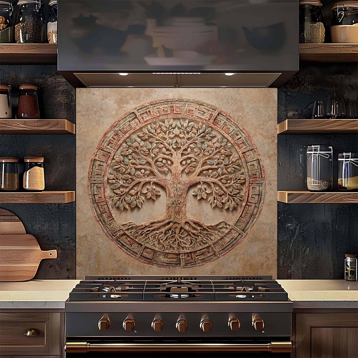 Circular Unity Tempered Glass Backsplash – Tree of Life Kitchen Backsplash