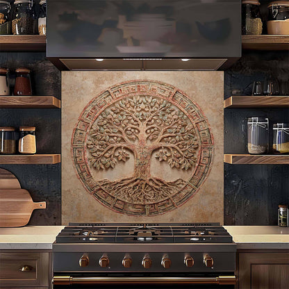 Circular Unity Tempered Glass Backsplash – Tree of Life Kitchen Backsplash
