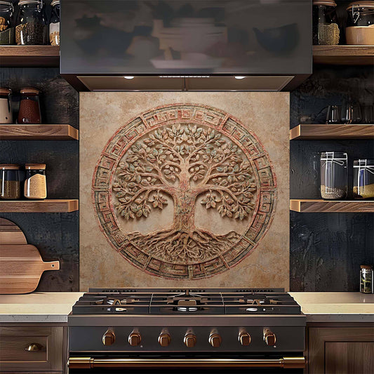 Circular Unity Tempered Glass Backsplash – Tree of Life Kitchen Backsplash