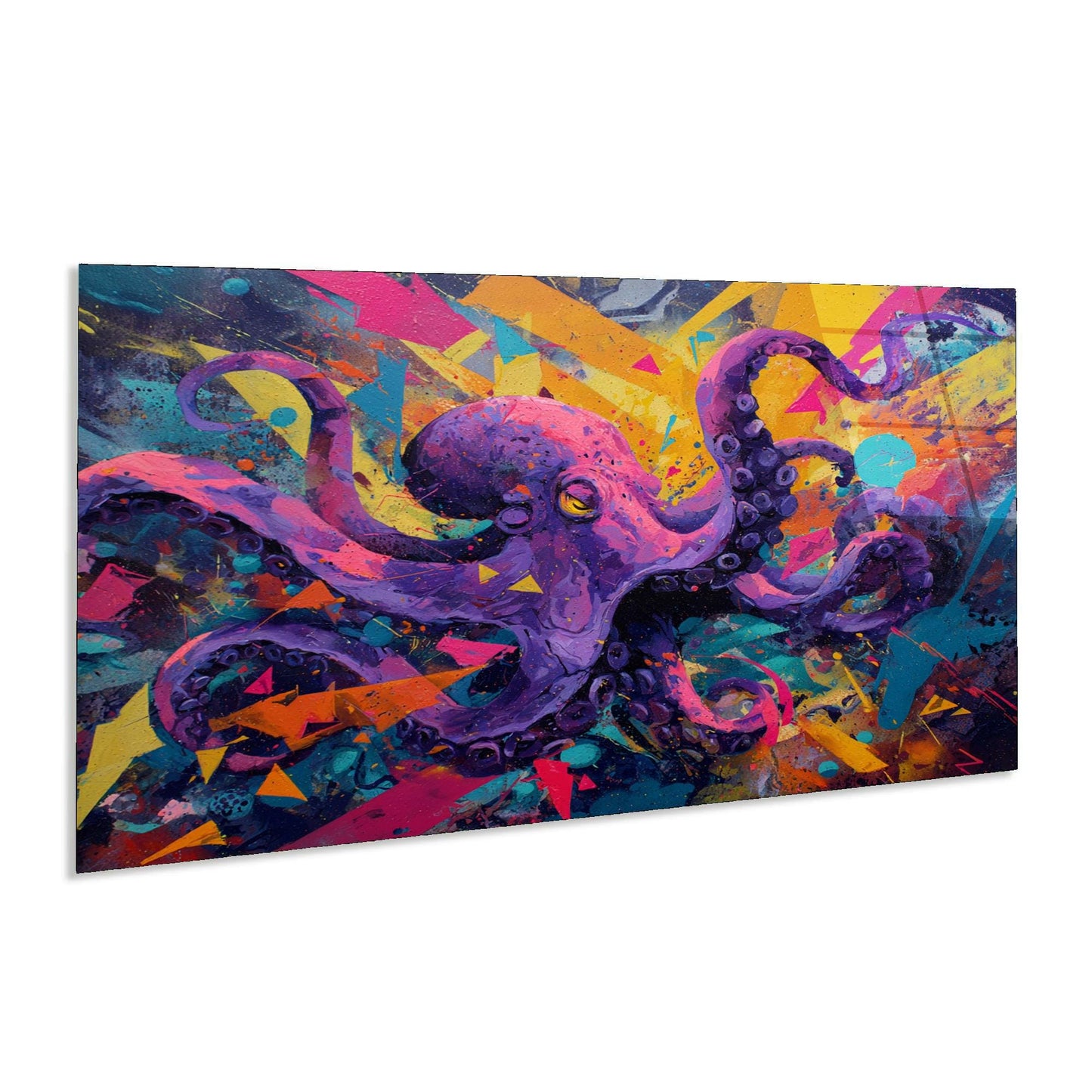Colorful abstract painting of an octopus with vibrant colors on a white background