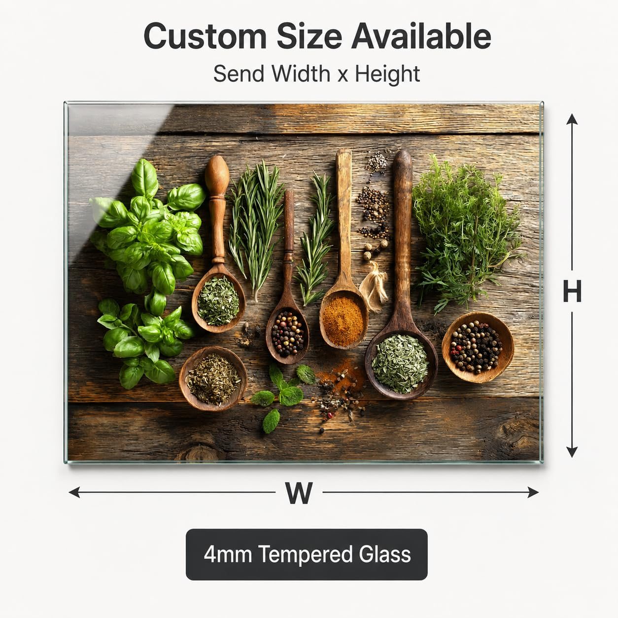 Herbs and Spices Tempered Glass Kitchen Backsplash for Stove - Kitchen Wall Tile Alternative