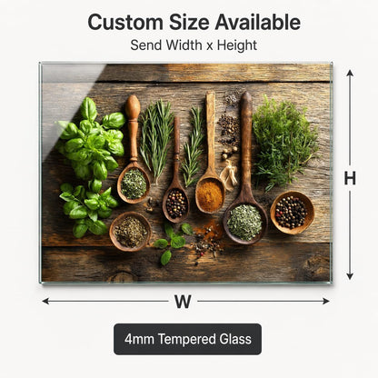 Herbs and Spices Tempered Glass Kitchen Backsplash for Stove - Kitchen Wall Tile Alternative