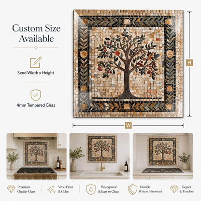 Tree of Life Mosaic Tempered Glass Kitchen Backsplash for Stove - Kitchen Wall Tile Alternative