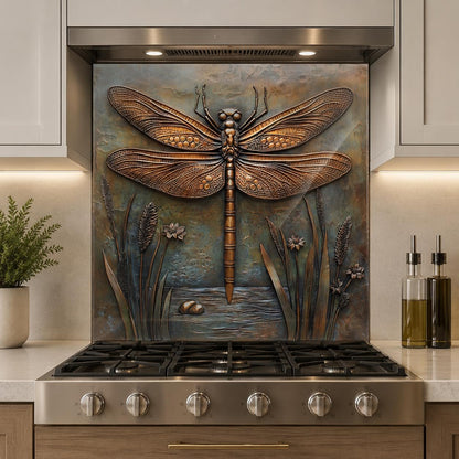 Dragonfly Metal Art Tempered Glass Kitchen Backsplash for Stove - Kitchen Wall Tile Alternative