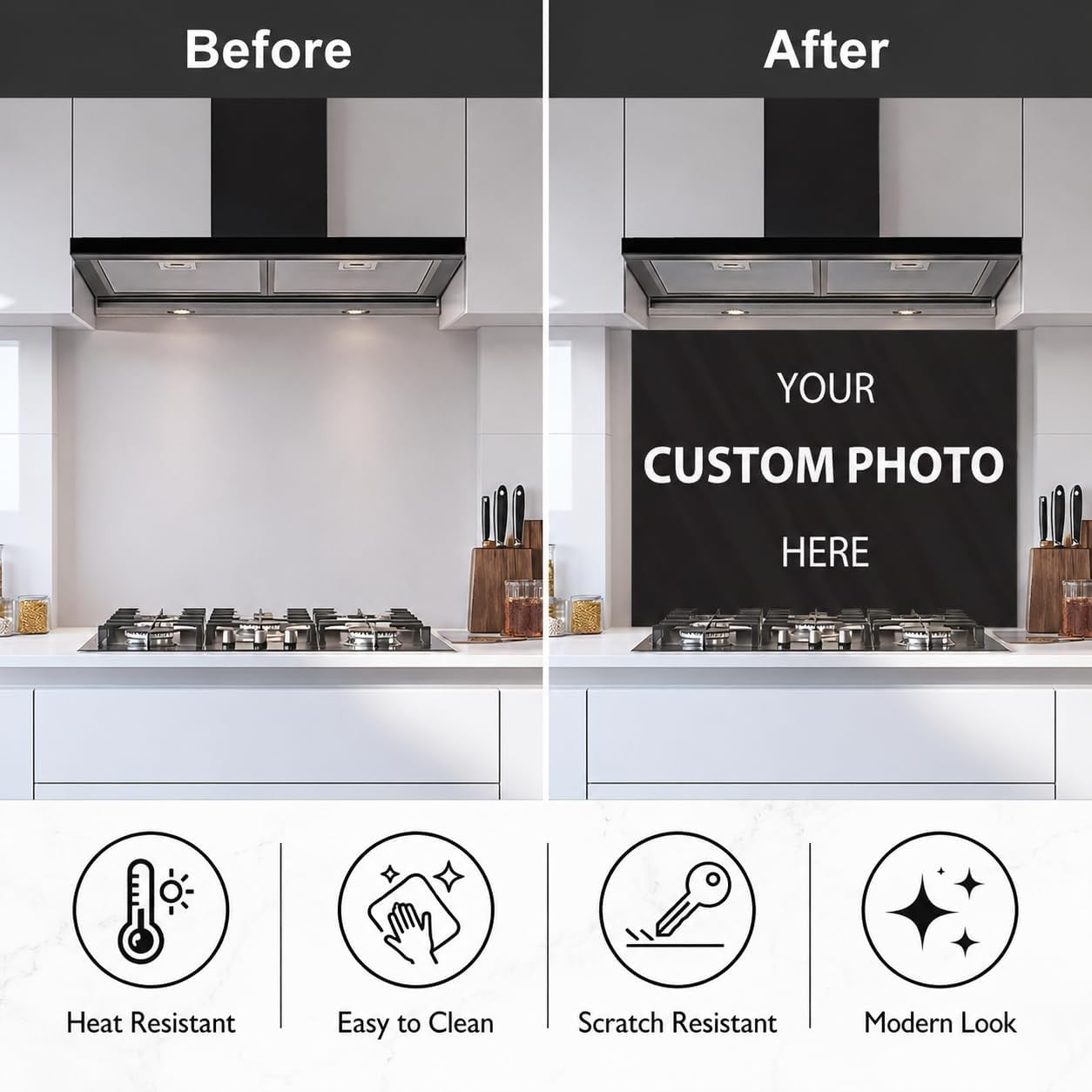 Custom Photo Tempered Glass Kitchen Backsplash for Stove - Heat Resistant Kitchen Wall Tile Alternative