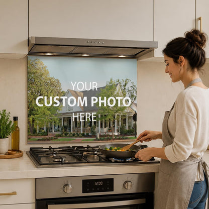Custom Photo Tempered Glass Kitchen Backsplash for Stove - Heat Resistant Kitchen Wall Tile Alternative