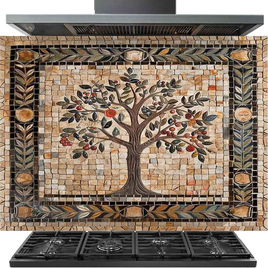 Tree of Life Mosaic Tempered Glass Kitchen Backsplash for Stove - Kitchen Wall Tile Alternative