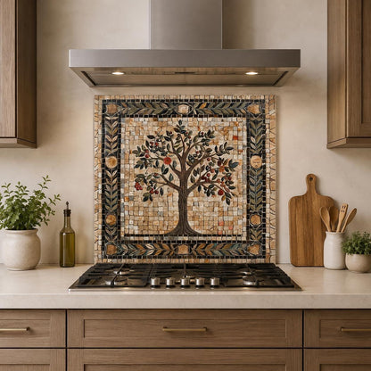 Tree of Life Mosaic Tempered Glass Kitchen Backsplash for Stove - Kitchen Wall Tile Alternative