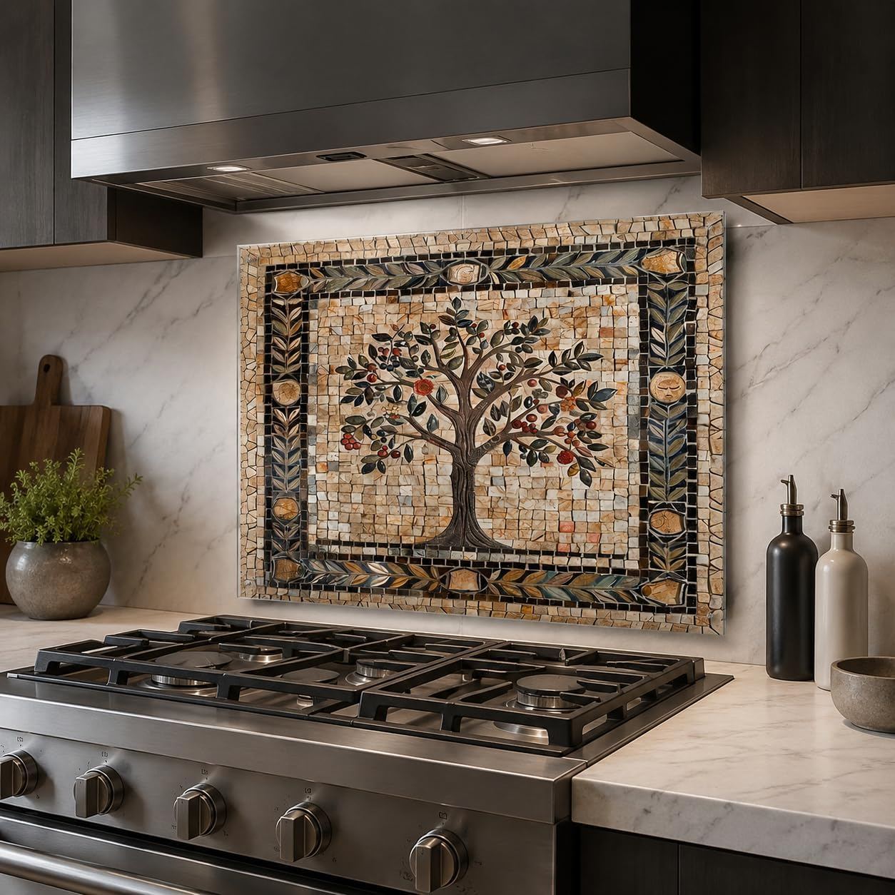 Tree of Life Mosaic Tempered Glass Kitchen Backsplash for Stove - Kitchen Wall Tile Alternative