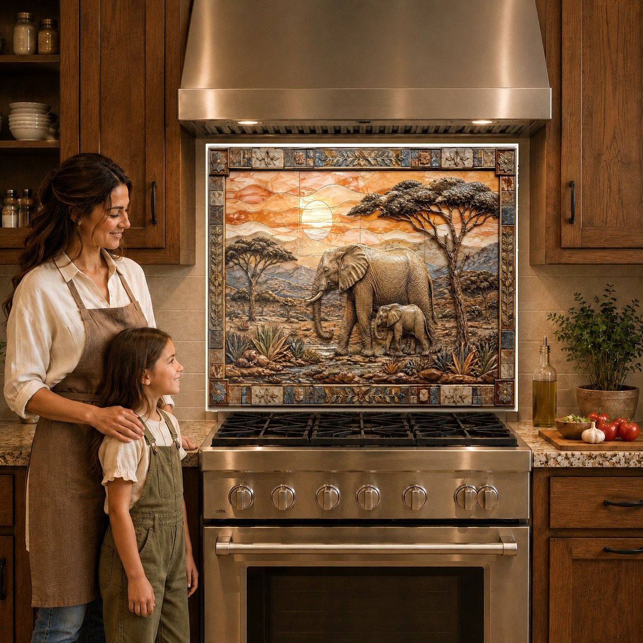 Wildlife kitchen glass panel mounted on a kitchen sink wall