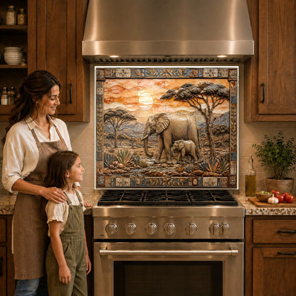 Wildlife kitchen glass panel mounted on a kitchen sink wall