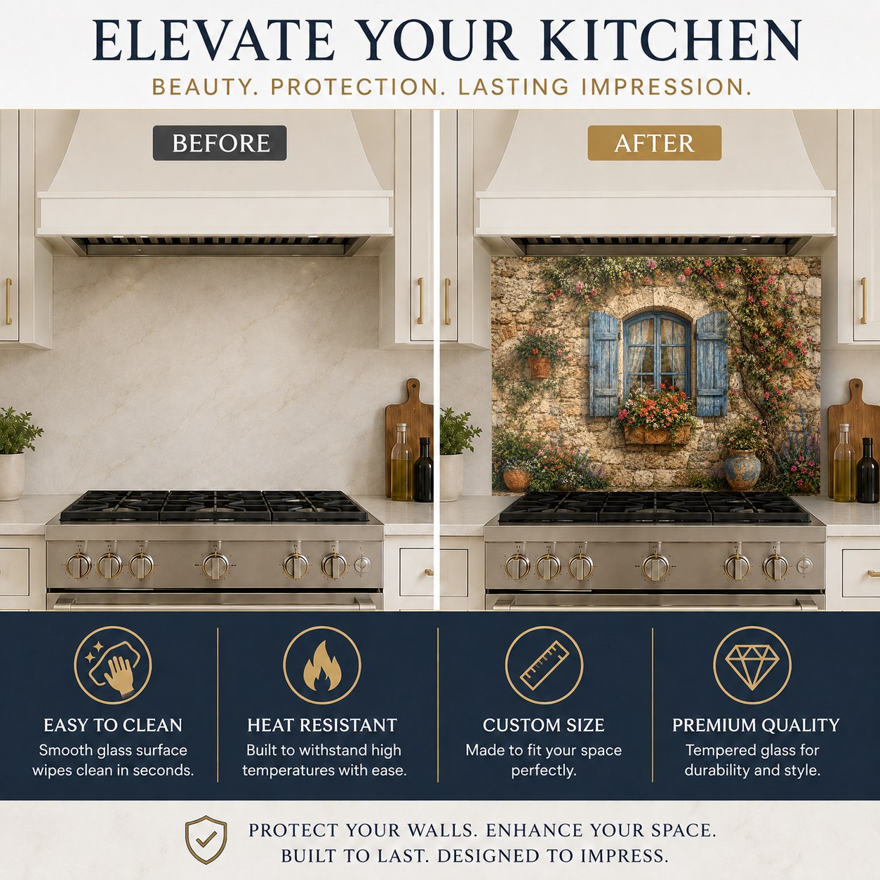 Farmhouse style rustic window backsplash mounted on the wall behind a deep white farmhouse kitchen sink