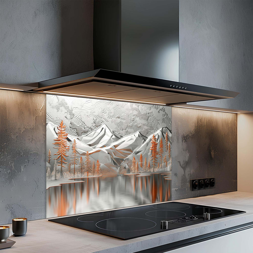 Silver Pines Glass Backsplash – Mountain Forest Kitchen Splashback ...