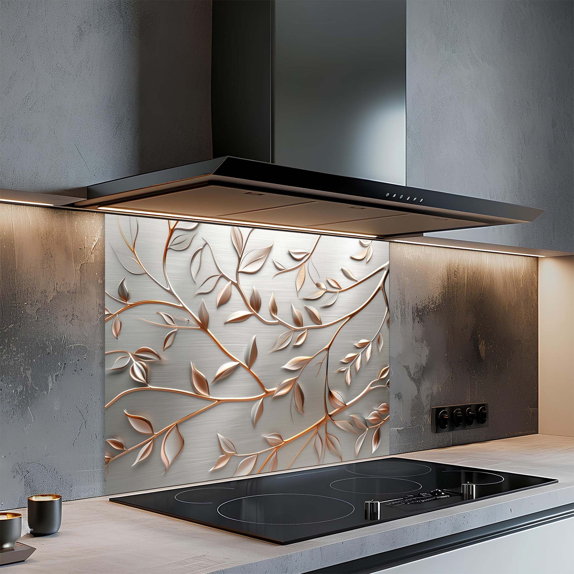 Modern kitchen with a decorative backsplash and stove