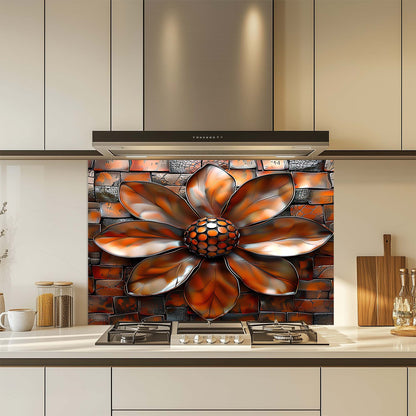 Decorative kitchen backsplash with a floral design in a modern kitchen.