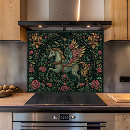 Winged Whimsy Tempered Glass Backsplash – Stained Glass Look Kitchen Panel