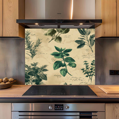 Modern kitchen with a decorative backsplash featuring green leaf patterns.