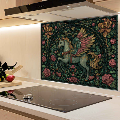 Winged Whimsy Tempered Glass Backsplash – Stained Glass Look Kitchen Panel
